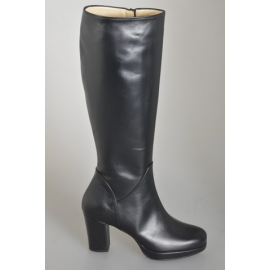 Botas para mujer en piel negra con plataforma, cremallera y tacón 7 - Tallas disponibles:  32, 33, 34, 42, 43, 44, 45, 46, 47