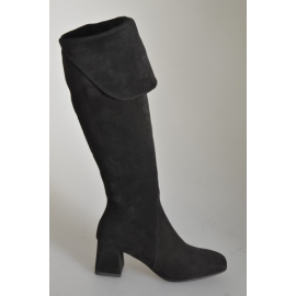 Botas para mujer en gamuza negra con vuelta, media cremallera y tacón 5 - Tallas disponibles:  32, 33, 34, 43, 44, 45, 46, 47