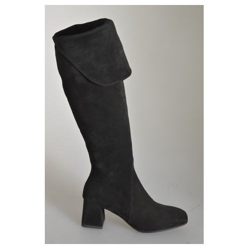 Botas para mujer en gamuza negra con vuelta, media cremallera y tacón 5 - Tallas disponibles:  32, 33, 34, 43, 44, 45, 46, 47