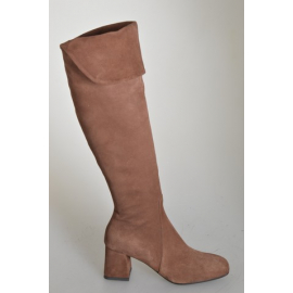 Botas para mujer en gamuza marròn con vuelta, media cremallera y tacón 5 - Tallas disponibles:  32, 33, 34, 42, 43, 44, 45, 46, 47