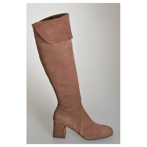 Botas para mujer en gamuza marròn con vuelta, media cremallera y tacón 5 - Tallas disponibles:  32, 33, 34, 42, 43, 44, 45, 46, 47