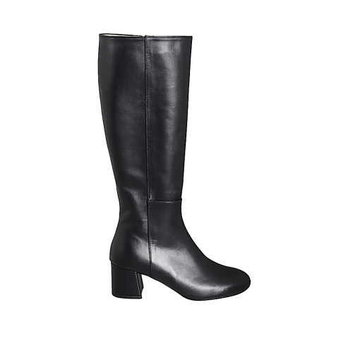 Woman's black leather boots with zipper and heel 5 - Available sizes:  32, 33, 34, 42, 43, 45, 46, 47