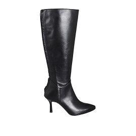 Woman’s black leather...