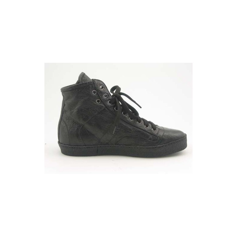 Chaussure sportif à la cheville avec lacets pour hommes en cuir noir - Pointures disponibles:  36