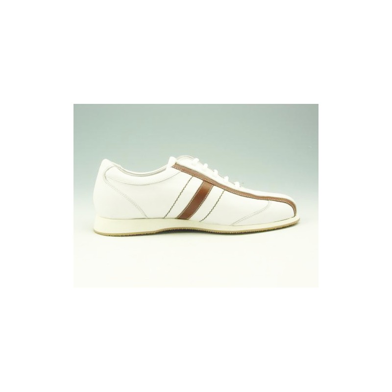 Chaussure à lacets pour hommes en cuir blanc et cognac - Pointures disponibles:  36