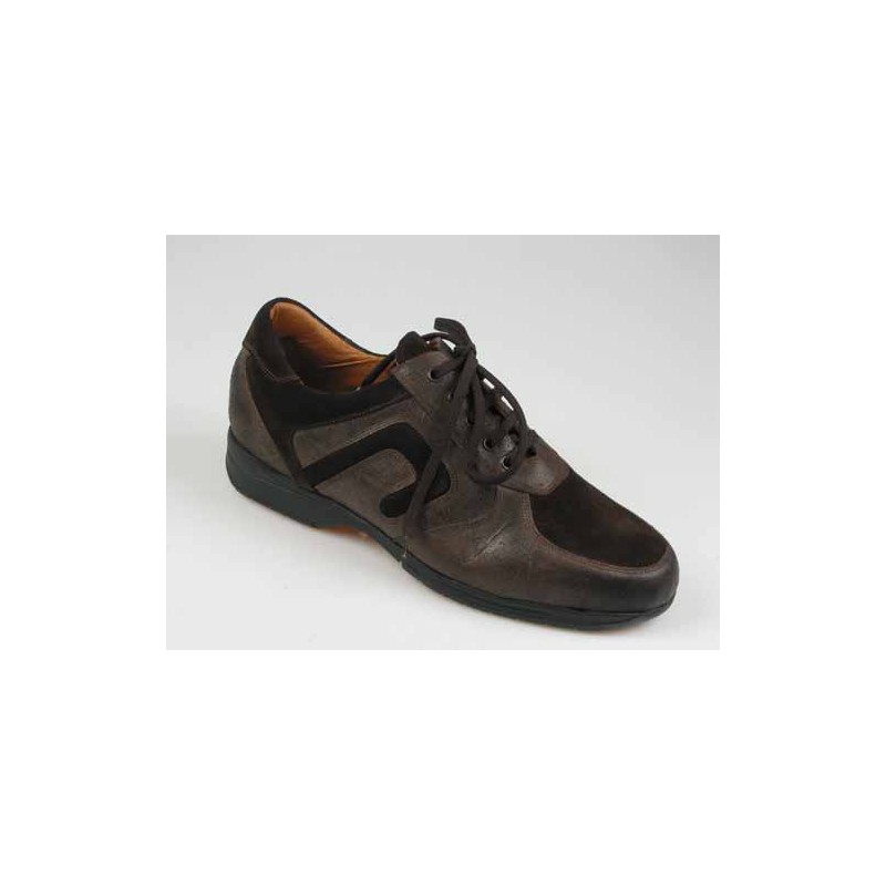 Zapato con cordones en piel y gamuza marron - Tallas disponibles:  46