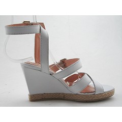Woman's sandal with buckles and platform in white leather wedge heel 9 - Available sizes:  42 2