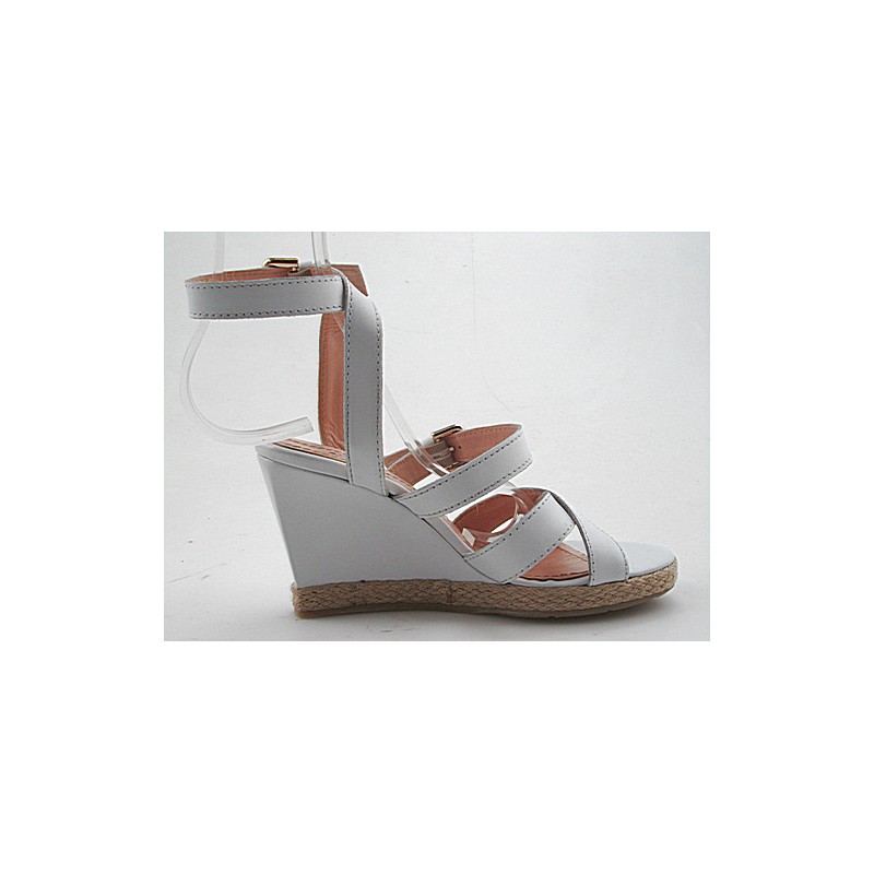 Sandalia para mujer con hebillas y plataforma en piel blanca cuña 9 - Tallas disponibles:  42