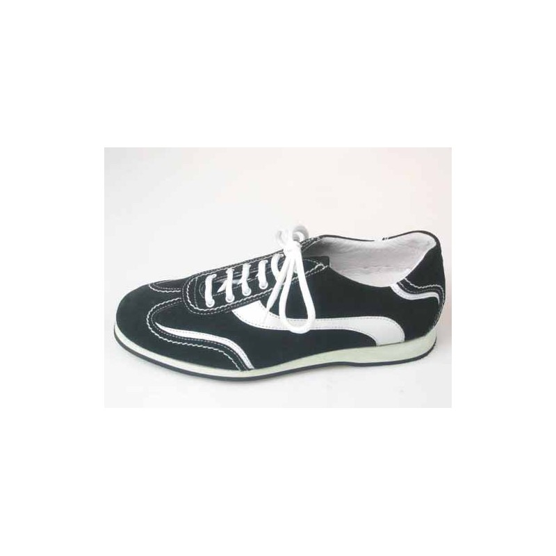 Zapato deportivo con cordones para hombre en gamuza negra y piel blanca - Tallas disponibles:  36