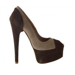 Chaussure ouverte avec plateforme en daim beige et marron talon 15 - Pointures disponibles:  42