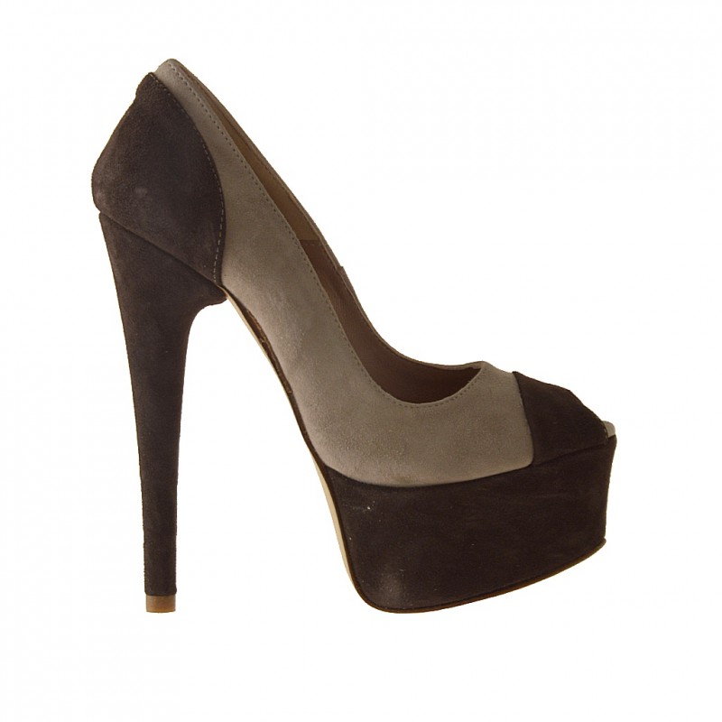 Chaussure ouverte avec plateforme en daim beige et marron talon 15 - Pointures disponibles:  42