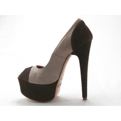 Chaussure ouverte avec plateforme en daim beige et marron talon 15 - Pointures disponibles:  42 2