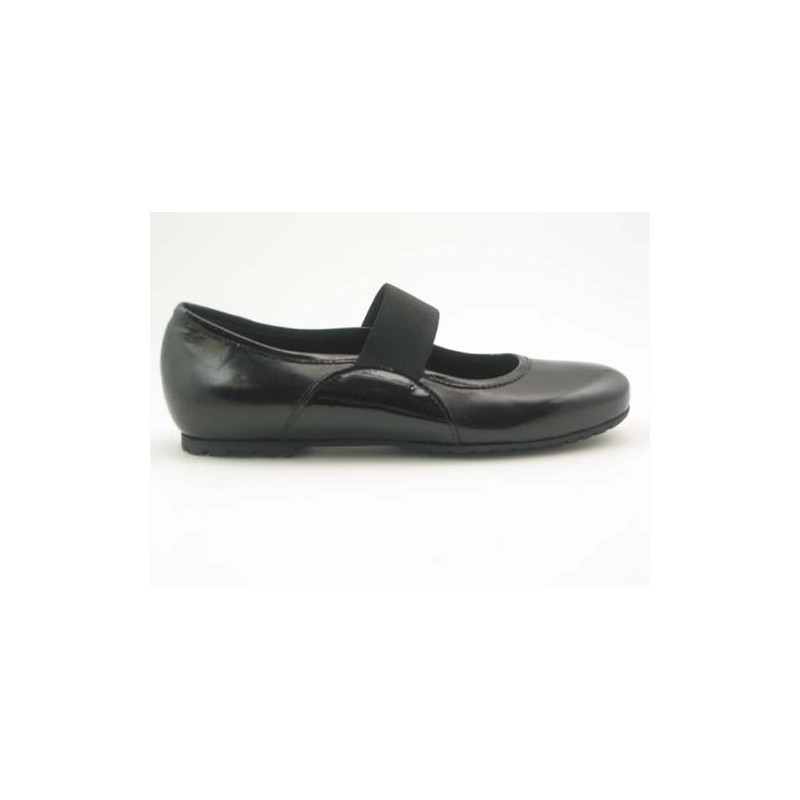 Woman's ballerina with elastic band in black leather and patent leather heel 1 - Available sizes:  31