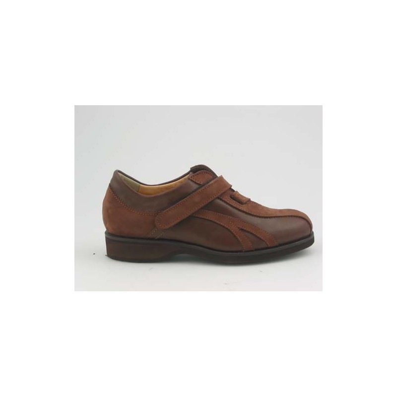 Zapato deportivo para hombres con cierre en velcro en nabuk color cuero y piel marron - Tallas disponibles:  36, 37