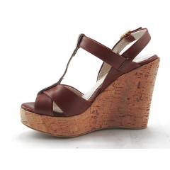 Sandalia con cuña de corcho en piel cognac - Tallas disponibles:  42 2