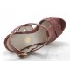 Sandalia con cuña de corcho en piel de color cuero - Tallas disponibles:  42