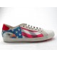 Men's laced casual shoe in white leather with USA flag and eagle print and red suede - Available sizes:  47