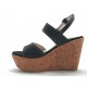 sandale 2 bandes avec un talon compensé en liège en nubuck noir - Pointures disponibles:  42