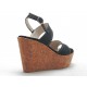 sandale 2 bandes avec un talon compensé en liège en nubuck noir - Pointures disponibles:  42