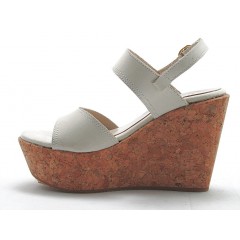 2 Band sandal with cork wedge in cream nabuk leather - Available sizes:  42 2