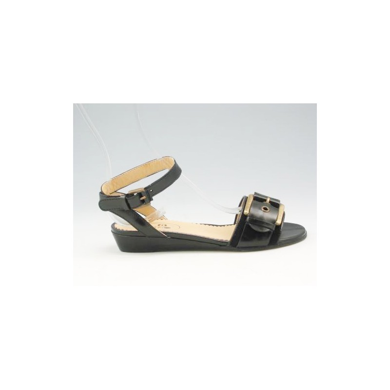 Sandal with strap and buckle in black leather wedge heel 3 - Available sizes:  31