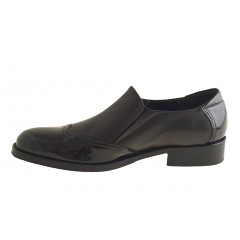 Zapato elegante con elasticos y punta de ala para hombres en charol y piel negra - Tallas disponibles:  49, 50 2