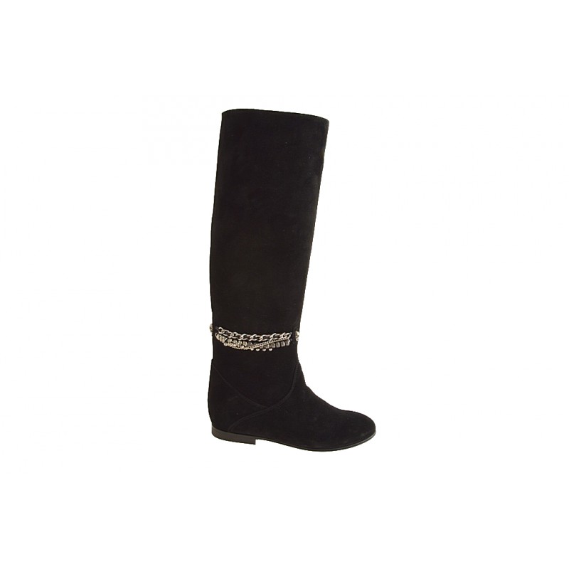 Woman's boot with chain in black suede heel 1 - Available sizes:  32