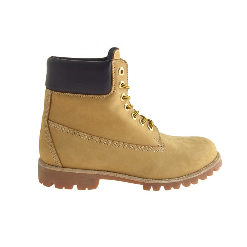 Bottine avec lacets pour hommes en cuir nubuck jaune ocre - Pointures disponibles:  36, 38