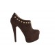 Highfronted shoe with platform, studs and zipper in brown suede heel 15 - Available sizes:  42