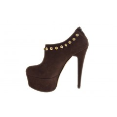 Scarpa accollata con plateau, borchie e cerniera in camoscio marrone tacco 15 - Misure disponibili: 42 2