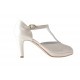 Platform open pump with Tstrap in pearled ivory leather - Available sizes:  45, 46