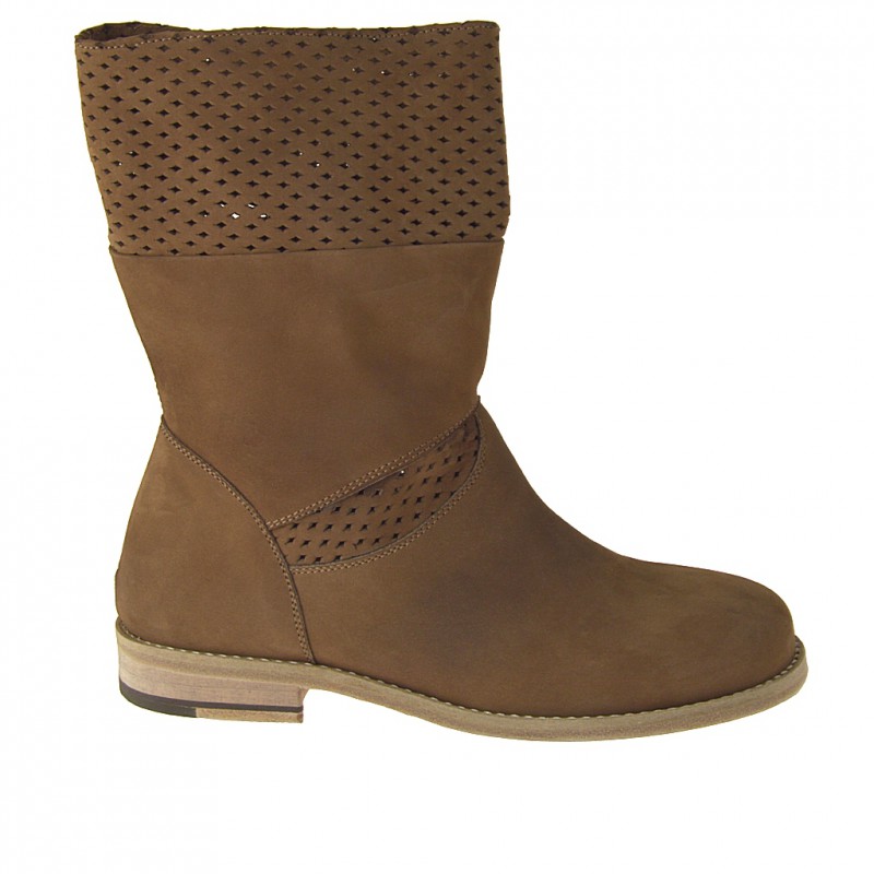 Ankle boot in tan nubuck and pierced nubuck leather heel 2 - Available sizes:  32