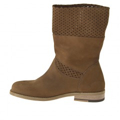 Botines en piel nabuk y nabuk perforado cognac tacon 2 - Tallas disponibles:  32 2