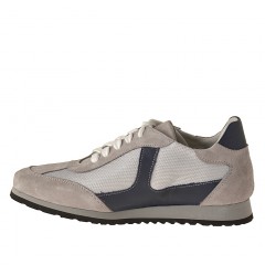 Chaussure sportif à lacets pour hommes en daim et tissu gris et cuir bleu - Pointures disponibles:  36 2