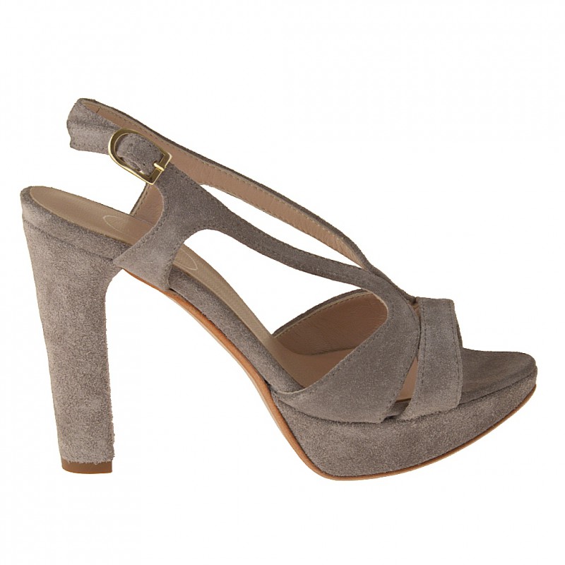 Sandalo da donna con plateau in camoscio grigio tacco 10 - Misure disponibili: 42