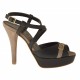 Womans' platform sandal with crossed strap in bacl leather and sand-colored suede heel 11 - Available sizes:  42