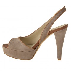 Sandalo da donna con plateau in camoscio sabbia e pelle color cuoio tacco 11 - Misure disponibili: 42 2