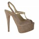 Woman's platform sandal with t-strap in sand-colored suede and platinum leather heel 14 - Available sizes:  42