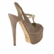 Woman's platform sandal with t-strap in sand-colored suede and platinum leather heel 14 - Available sizes:  42