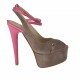 Damensandale mit Riem und Plateau aus sandfarbenem Wildleder und pinkfarbenem Leder Absatz 14 - Verfügbare Größen:  42