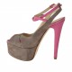 Sandale pour femmes avec courroie et plateforme en daim sable et cuir fuchsia talon 14 - Pointures disponibles:  42