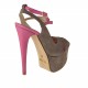 Sandale pour femmes avec courroie et plateforme en daim sable et cuir fuchsia talon 14 - Pointures disponibles:  42