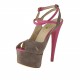 Sandale pour femmes avec courroie et plateforme en daim sable et cuir fuchsia talon 14 - Pointures disponibles:  42