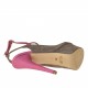 Sandalia de plataforma con cinturon cruzado en gamuza de color arena y piel color fucsia tacon 14 - Tallas disponibles:  42