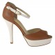 Woman's open shoe with platfom and strap in tan brown and white leather heel 11 - Available sizes:  42