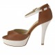 Woman's open shoe with platfom and strap in cognac brown and white leather heel 11 - Available sizes:  42