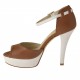 Zapato abierto con plataforma y cinturon en piel color cuero y blanco tacon 11 - Tallas disponibles:  42