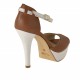 Woman's open shoe with platfom and strap in cognac brown and white leather heel 11 - Available sizes:  42