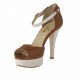 Woman's open shoe with platfom and strap in cognac brown and white leather heel 11 - Available sizes:  42