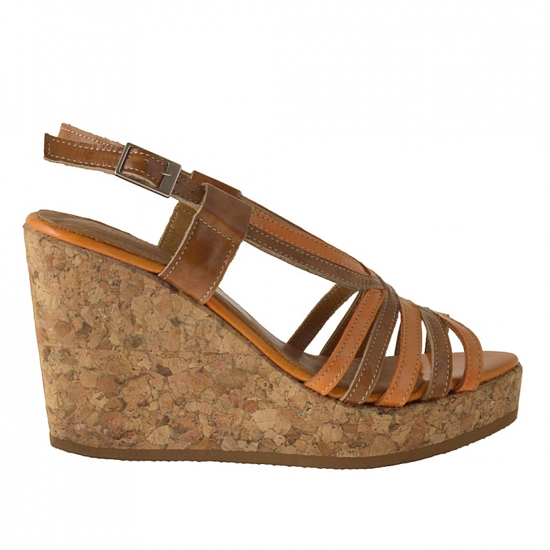 Cork wedge sandalin tan and orange patent leather - Available sizes:  42